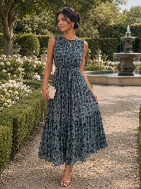 Simply Vera Vera Wang Dresses & Skirts - Simply Vera Vera Wang Teal Floral Tie-Waist Maxi Dress